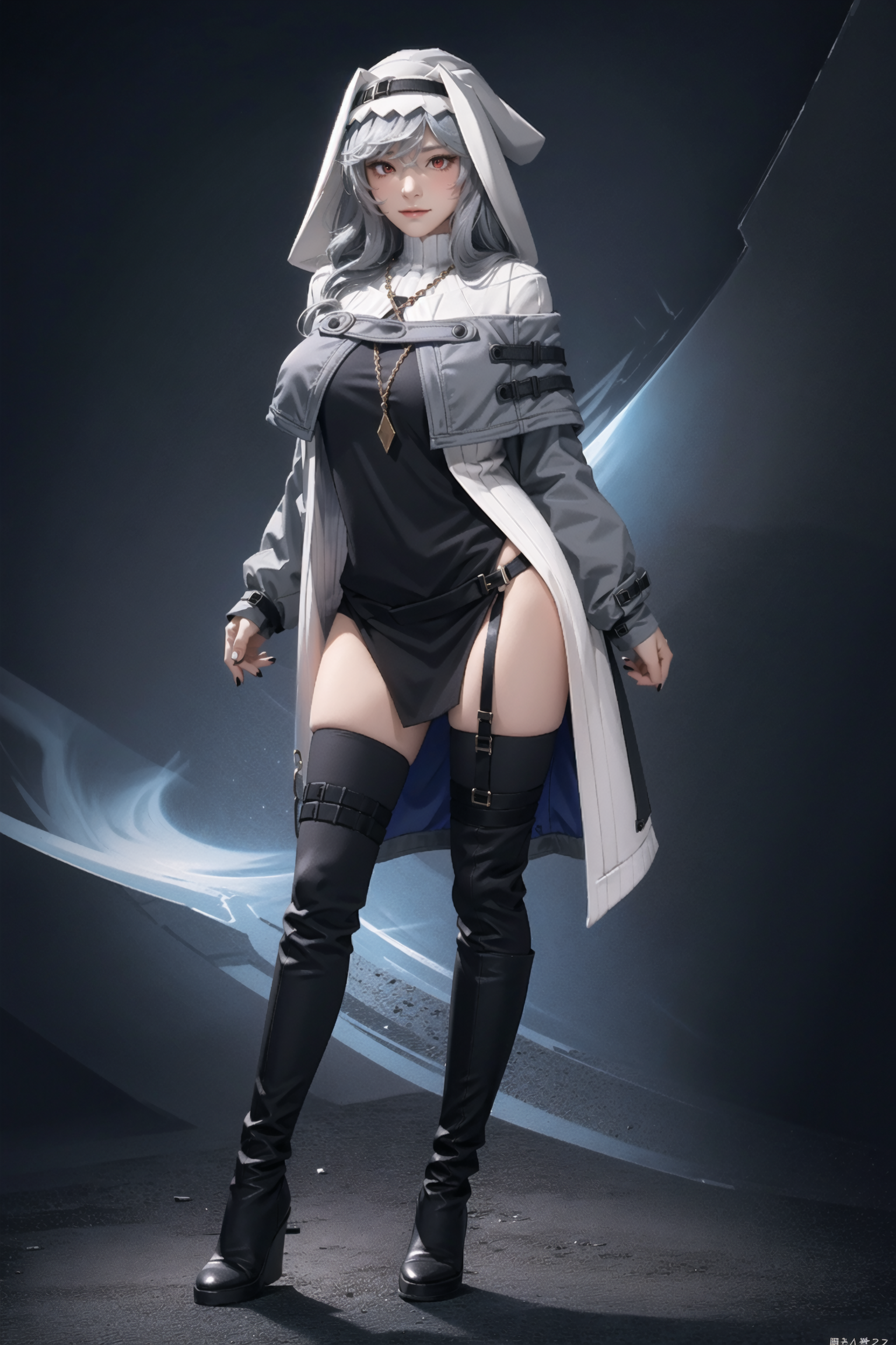 06694-4184408140-full body shot of a standing  female, (hands behind back_1.4),, solo,  blush, smirk, annoyed, glaring, (specter_arknights_1.2),.png
